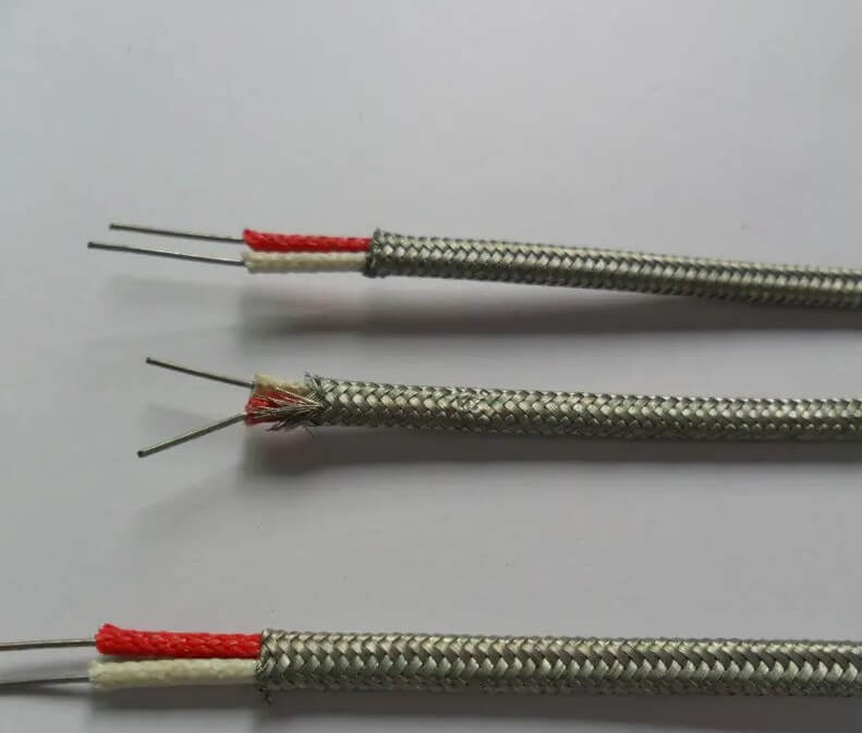 Tipo K 2*0,35mm 2*0,5mm 2*0,65mm aislamiento de fibra de vidrio Cable de extensión de protección de acero inoxidable Cable de compensación de termopar